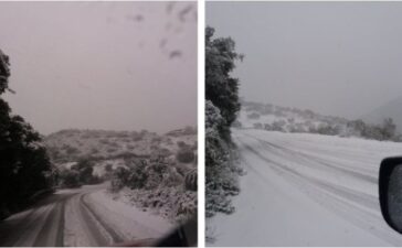 Ακινητοποιημένο λεωφορείο στο “Σταυρό” – Με αλυσίδες στο περισσότερο οδικό δίκτυο του Αλμυρού